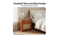 Rattan Weave Design Nightstand with Safe Multi-Functional Nightstand with Drawers space-saving Size Bedside Table Hidden Storage for Apartment Dwellers, homeowners Owners, Guest Room, Home Office
