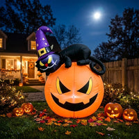 Lighted Black Cat with Witch Hat and Pumpkins Colorful Black Cat with Pumpkin Bright Halloween Decoration Family-Friendly for Garden