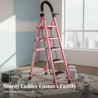 Foldable Folding Step Ladder Space-Saving Portable Step Ladder Multi-Functional Anti-Slip for Homeowners, DIY Enthusiasts, Handymen, Indoor, Kitchen, Garage, Office