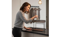 2-Tier desktop Storage Rack with Hooks Metal Countertop Organizer with Hooks Compact