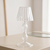 Candle Holder with Pleated Shade Carved Glass Candlestick Holder Clear Glassware for Home Stylists, Wedding Planners, Weddings