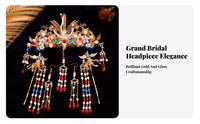 Ancient Design Hair Crown and Hairpin Set Gold-Plated Chinese Bridal Headdress Set Traditional Chinese Attire Tassel Hair