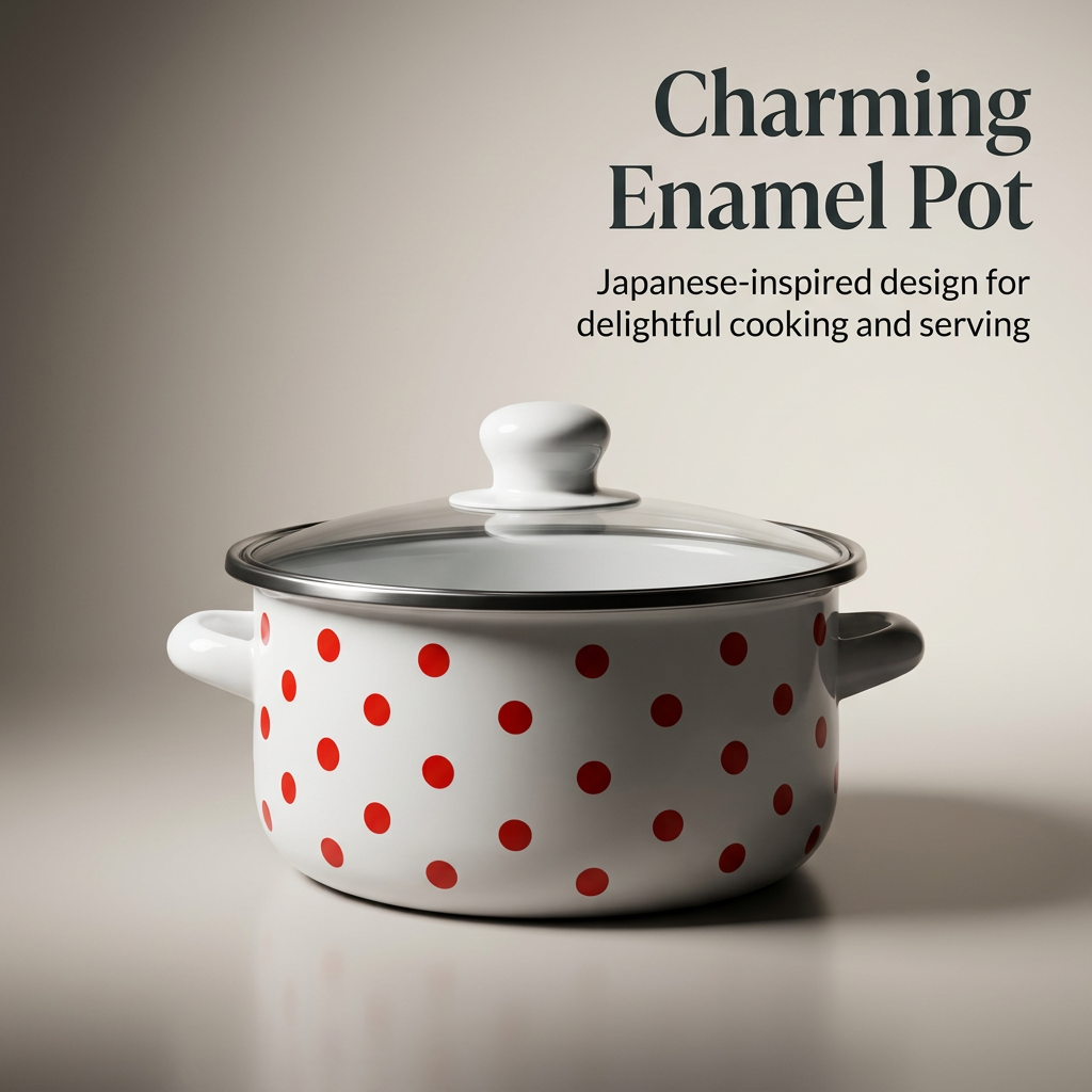 Soup Pot Stew Pot with Lid, Enamel Cooking Pot Set Polka Dot Design, Handles Household Soup Pot Retro Aesthetic, Induction Compatible