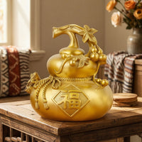Gourd Ornament Shiny Gourd with Stem Feng Shui Sculpture for Tabletop, Entryway