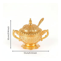 Ornate Sugar Bowl with Lid and Spoon Vintage-Style Sugar Bowl with Spoon Gold-Colored Elegant Embossed for Collectors