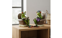 2 Pieces Grandparent Frog Figurines Resin Craft Elderly Frog Couple Figures House Decoration Playful Design Creature Figurine