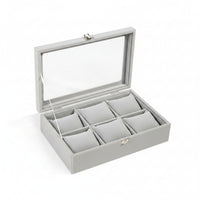 Watch Storage Box with Clear Lid Compact 6-Slot Watch Organizer Shielded for Men, Dresser, Nightstand, Closet