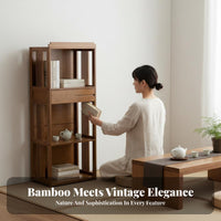 Chinese design Slatted Multi-Level Stand Includes Drawers Display Shelf Retro Aesthetic Storage Rack Space-Saving for Tea Lovers, Collectors, Living Room, Bedroom, Office, Balcony