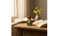 Cute Frog Figurine with Toadstool Hat Glossy Frog Statue with Toadstool Miniature Whimsical for Collectors, Desk, Bookshelf, Office, Fairy Garden
