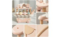 Toy Ice Cream Cart Pastel Wooden Play Cart with Desserts Sturdy Pretend Play Dessert Stand for Kids
