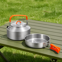 Cooker Set Outdoor Cooker Stainless Steel 16.5cm with Frying Pan Family Camping Mountaineering Cooking Utensils