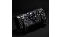 PU Leather Motorcycle Front Bag Gothic Motorcycle Bag with Skull Long-Lasting Storage Pouch Compact for Cruisers