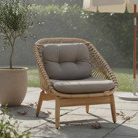 Teak Rattan Sofa Waterproof Rattan Coffee Table Set Outdoor Lounge Sofa Sunproof Wicker Patio Set Weather-Resistant for Terrace