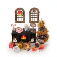 Christmas Fireplace Scene DIY Doll Furniture Realistic for Desk