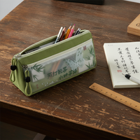 Chinese Style Large Capacity Pencil Case for Middle and High School Students, Vintage Ink Butterfly Double Layer Canvas Stationery Bag
