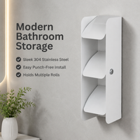 No Drill Toilet Paper Holder, Wall Mounted Toilet Roll Holder Rectangular, Painted Metal Anti Rust for Main Bathroom & Rental Properties