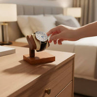Padded Wooden Watch Display Stand Curved Top Single Watch Stand Rectangular Base Storage Piece Wood Grain