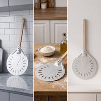Perforated Pizza paddleResistant Pizza Peel with Wooden Handle Commercial-Grade for Kitchen