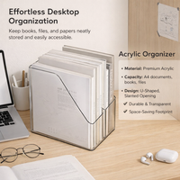 Acrylic Vertical Desktop File Organizer for Desk Storage, Clear Office Document Holder Stand for Book 1 Piece Study Room Sorter