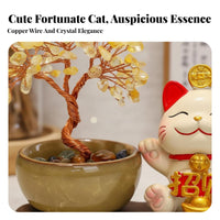 Fortunate Cat Crystal Tree Decoration Chinese Chic Design Beckoning Cat Wealth Tree Figurine Beckoning Cat Statue Good Luck