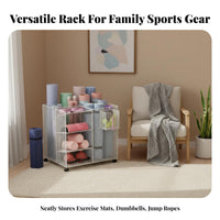 Exercise Mat Storage Rack With Wheels Rolling Fitness Storage Rack Portable Rolling Fitness Equipment Cart for Living Room