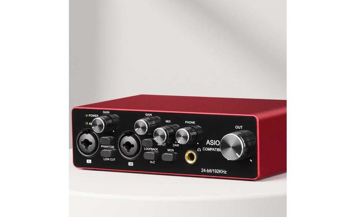 Audio Stream input/output Compatible USB Audio Interface Phantom Power Audio Interface with Combo Inputs Desktop External Sound Card Compact for Musicians, Vocalists, Home Studio
