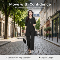 Loungewear Set for Women, Comfortable Polyester Long Pants Casual Wear, Flattering Two-Piece Pantsuit Solid Outfit Designed for a Perfect Fit