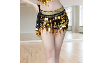 Sequined Belly Dance Hip Scarf Tasseled Tassel Waist Chain Adjustable Tie-up Design Sequin Coin Skirt for Dancers, Beginners, Stage Performance, Parties