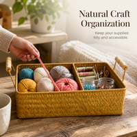 Handwoven Seagrass Storage Basket with Wooden Handles and Dividers