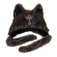 Faux Synthetic Pile Cat Ear Hat Gothic Hat with Ear Flaps Furry Warm for Cosplayers, Cosplay