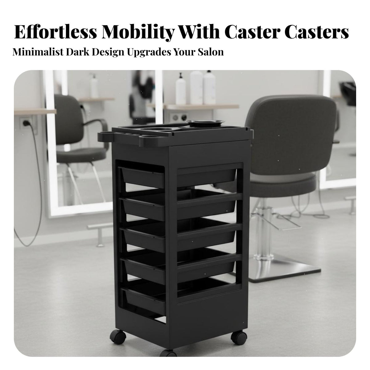 5-Drawer Hairstyling Station Multi-Functional 5-Drawer Salon Station Full-Rotation Casters Cosmetic Trolley for Hairhair Professionals