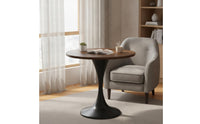Round Pedestal Table Wood-Grain Round Table with Pedestal Base Mid-Period Modern Furniture for Small Living Room, Balcony