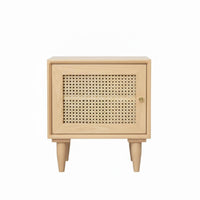 Nordic aesthetic Single-Drawer Woven Table minimalist contemporary Design Nightstand Rattan Weave Accent Bedside Cabinet Natural Wood Finish for Boho Decor lovers, Apartment Dwellers, Homeowners, Small Spaces, Dorm Room, Hallway, Office