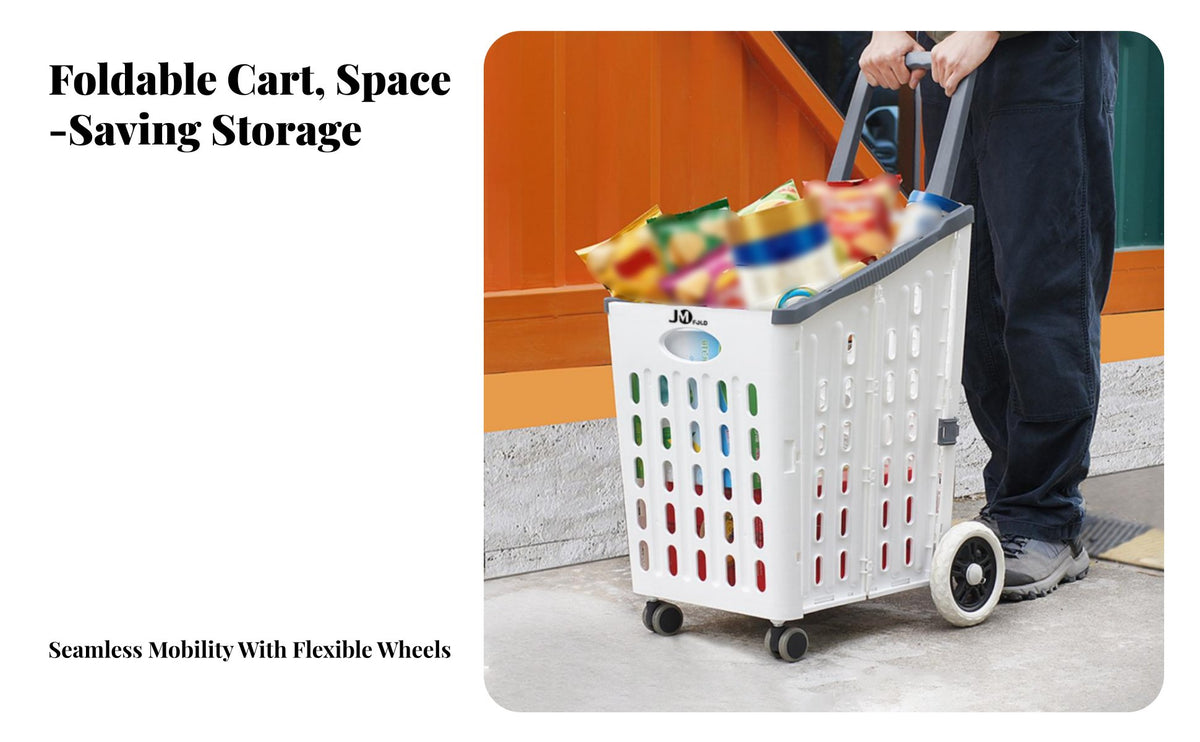 Foldable Shopping Cart Space-Saving Foldable Grocery Cart with Wheels Lightweight Portable Shopping Trolley for Seniors, Supermarket, Home, Outdoor