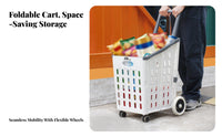 Foldable Shopping Cart Space-Saving Foldable Grocery Cart with Wheels Lightweight Portable Shopping Trolley for Seniors, Supermarket, Home, Outdoor