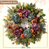 Fall Wreath with Hydrangea, Peony, and Pumpkin Decor