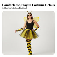 Bee Costume Set Glitter Wing Accessories Bee Wing and Headband Set Lightweight Bumblebee Dress-up Kit for Women, Adults, Halloween, Birthday Party