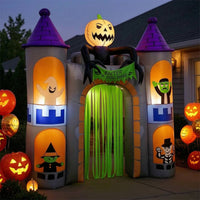 Outdoor Inflatable Archway with Curtain Lighted Inflatable Castle Archway Spooky Arch Giant for Yard, Garden, Party