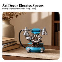 Coiled Cord Vintage Rotary Phone Alarm Clock Freestanding Retro Telephone Desk Clock Tabletop Home Decor Compact for Study, Cafe, Restaurant, Clothing Shop