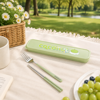 Portable Cutlery Set, Stainless Steel, Spoon, Fork, Chopsticks Set, With Case, For Travel, For Office Workers