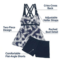 Women's Striped Print Swimsuit Design, Comfortable Swimming Costume for Water Sports, Padded with Skirt and Boyshorts