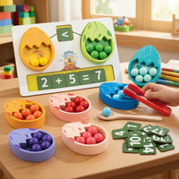 Educational Dinosaur Egg Counting Board Color Matching Wooden Counting Board with Beads Child-Led Dinosaur Egg Toy Sensory for Preschoolers