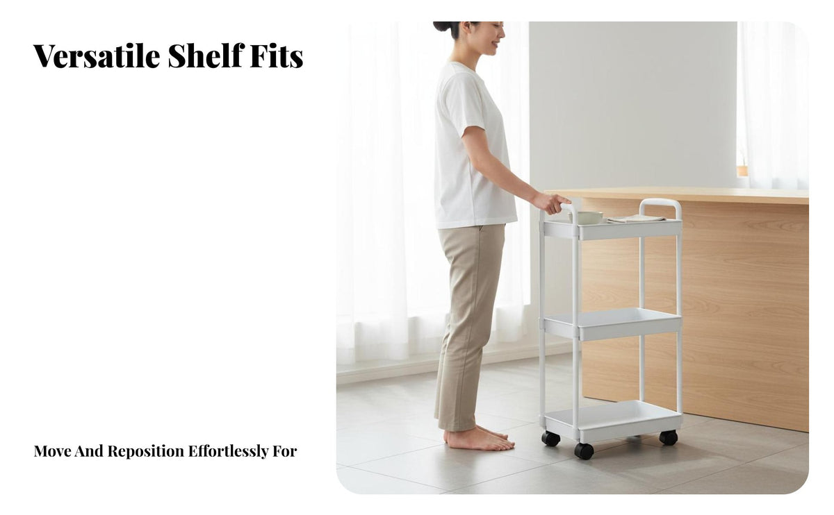 Mobile Utility Cart With Wheels Multi-Tier Storage Trolley Space Saving Mobile Shelving Unit for Homeowners, Homemakers, Kitchen, Living Room, Bedroom