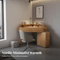 Corner Vanity with Drawers Minimalist Design Corner Vanity with Lighted Mirror Space-Saving Large Storage Capacity