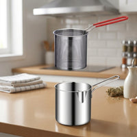 2 Pieces Versatile Deep Frying Pot with Basket Dishwasher Safe Deep Fryer Pot with Basket Ergonomic Stainless Steel Fryer with Strainer Compact for Stovetop Cooking