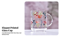 Easy to Clean Floral Print Glass Pitcher Wide Mouth Glass Water Carafe and Cup Set Stainless Steel Lid for Homeowners, Kitchen, Home, Office