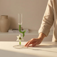 High-Temperature Fired Green Stem Candlestick Transparent Floral Glass Candlestick Decorative Glass Taper Candle Holder Smooth