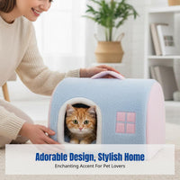 Soft Pet House Portable with Handle Enclosed Pet Tent Warm and Soft Stable Frame for Felines, Winter Use, Indoors, Living Room