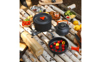 High Temperature Resistant Outdoor Cook Set with Kettle Nesting Design Portable Cooking Set Lightweight Picnic Cookware Hard Anodized Aluminum for Campers, Backpackers
