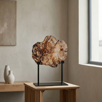 Wood Ornament Modern Wooden Piece on Stand Minimalist Sculpture for Entryway Table, Bookshelf, Office Desk